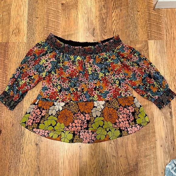 Whistles Floral Mixed Print Off The Shoulder Quarter Sleeve Top D4 - Picture 1 of 4